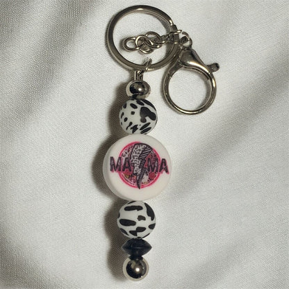 Lightning Mama Silicone Beaded Keychain displayed on a white surface.