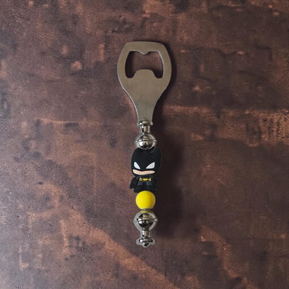 Batman DC superhero character handmade beer bottle opener with metal opener and decorative beads, novelty bar accessory by Divalicious Designs in Mississauga. 