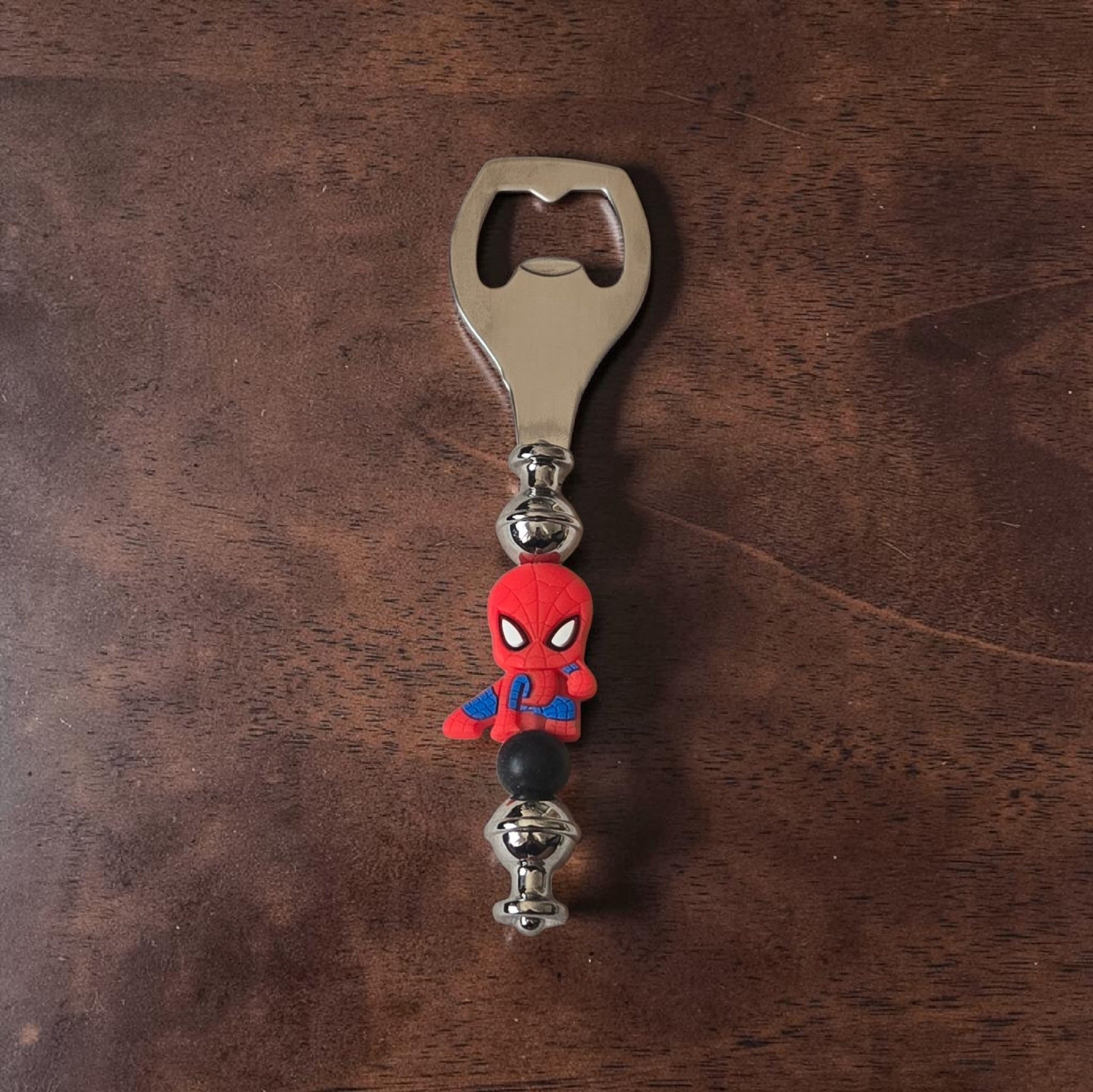 Marvel superhero - Spiderman handmade beer bottle opener with metal opener and decorative beads, novelty bar accessory by Divalicious Designs in Mississauga