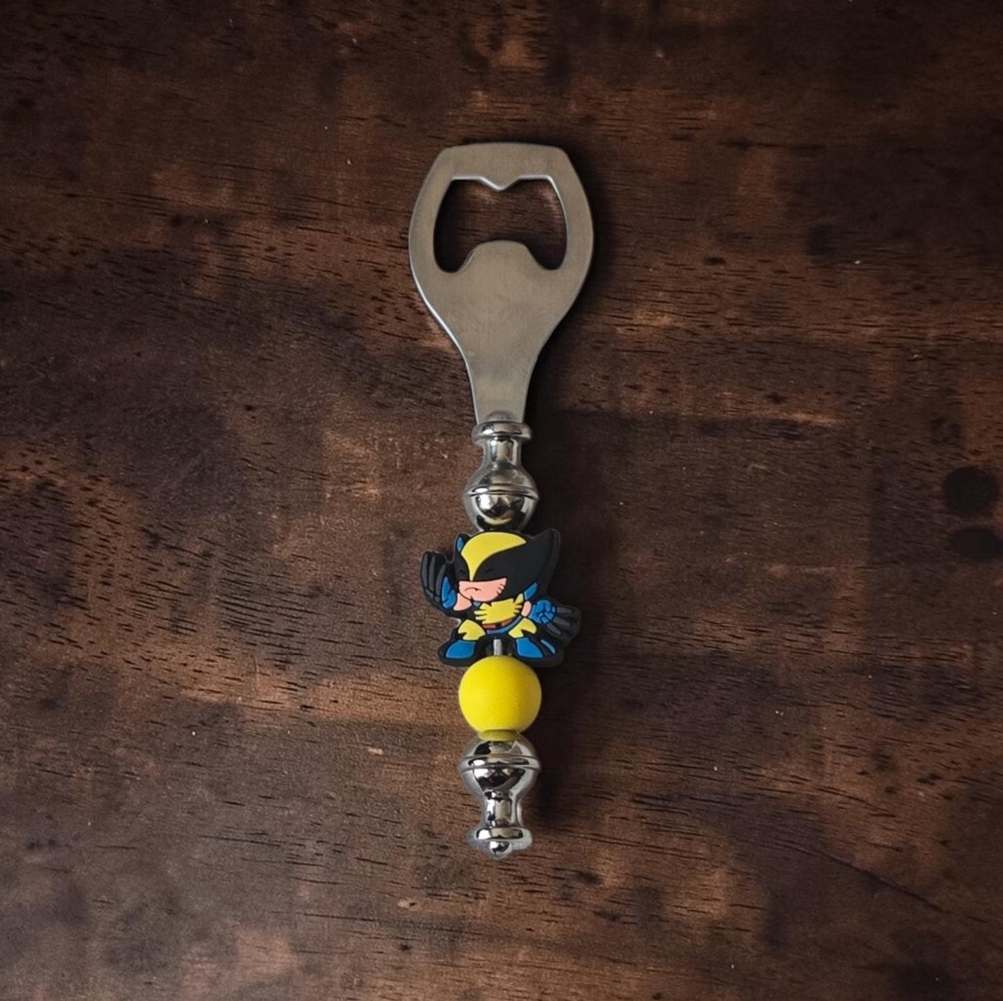 Marvel superhero Wolverine handmade beer bottle opener with metal opener and decorative beads, novelty bar accessory by Divalicious Designs in Mississauga