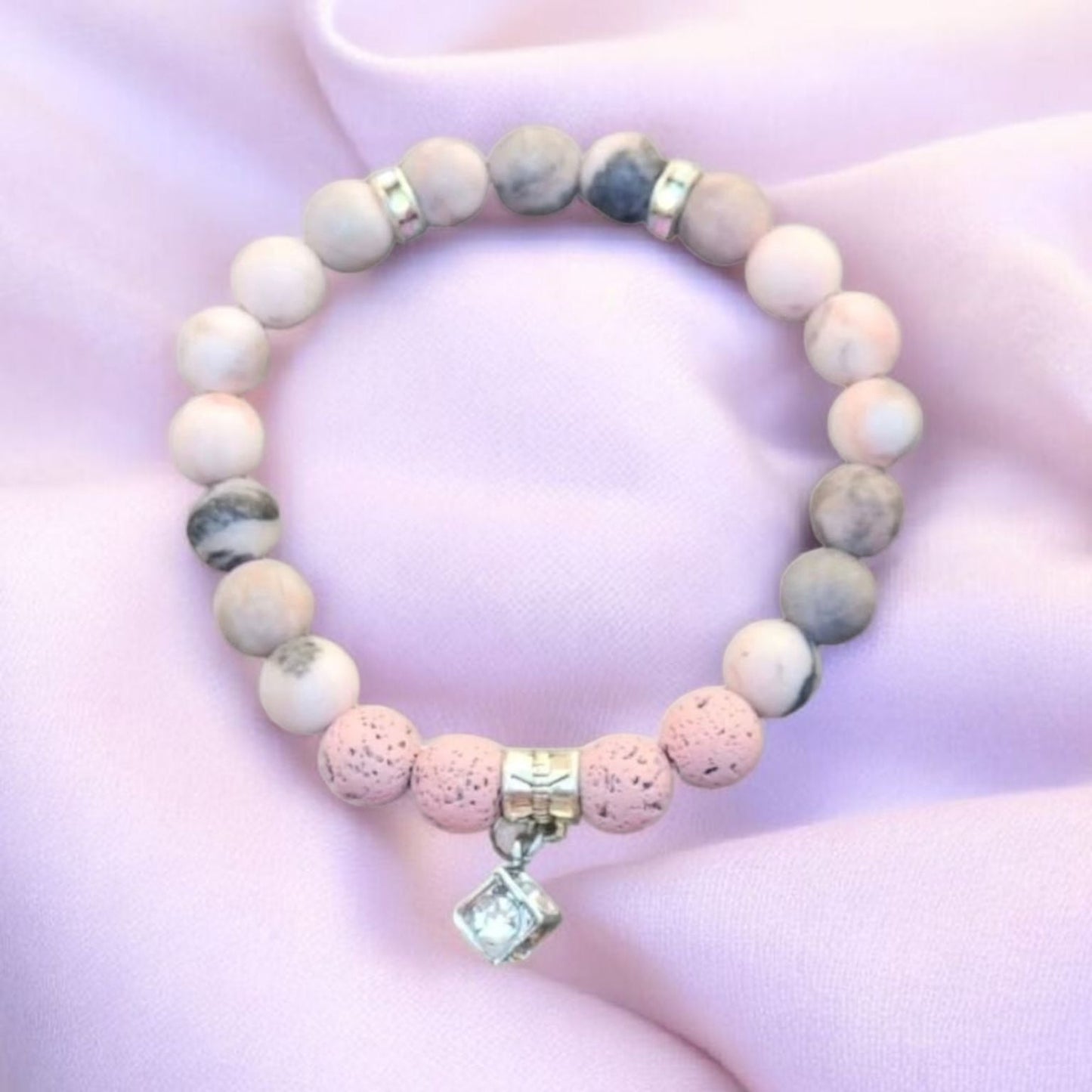 Pink Zebra Jasper Bracelet on Pink Fabric