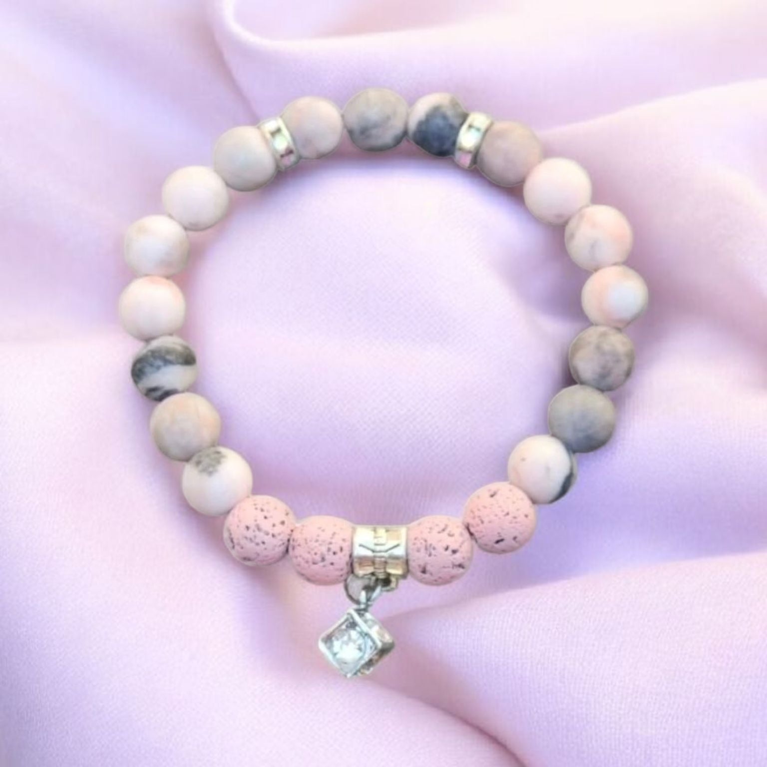 Pink Zebra Jasper Bracelet on Pink Fabric