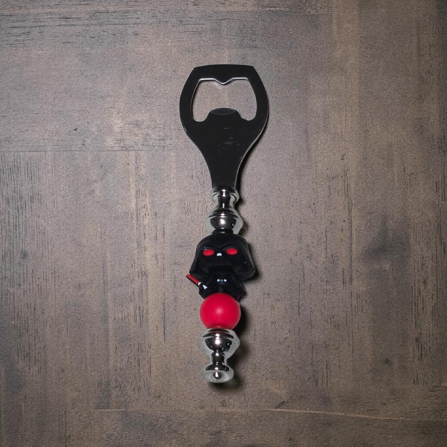 Star Wars Darth Vadar handmade beer bottle opener with metal opener and decorative beads, novelty bar accessory by Divalicious Designs in Mississauga