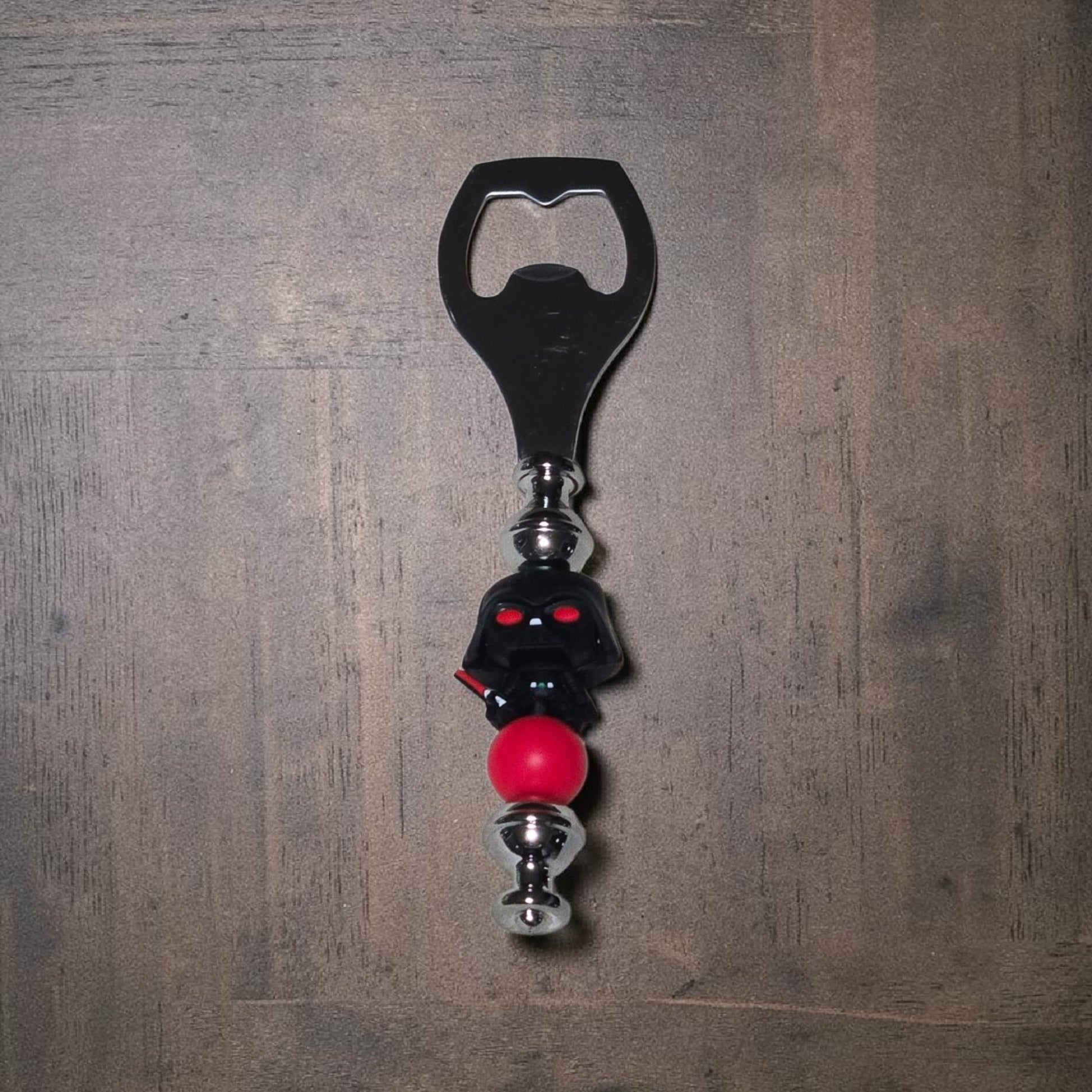 Star Wars Darth Vadar handmade beer bottle opener with metal opener and decorative beads, novelty bar accessory by Divalicious Designs in Mississauga