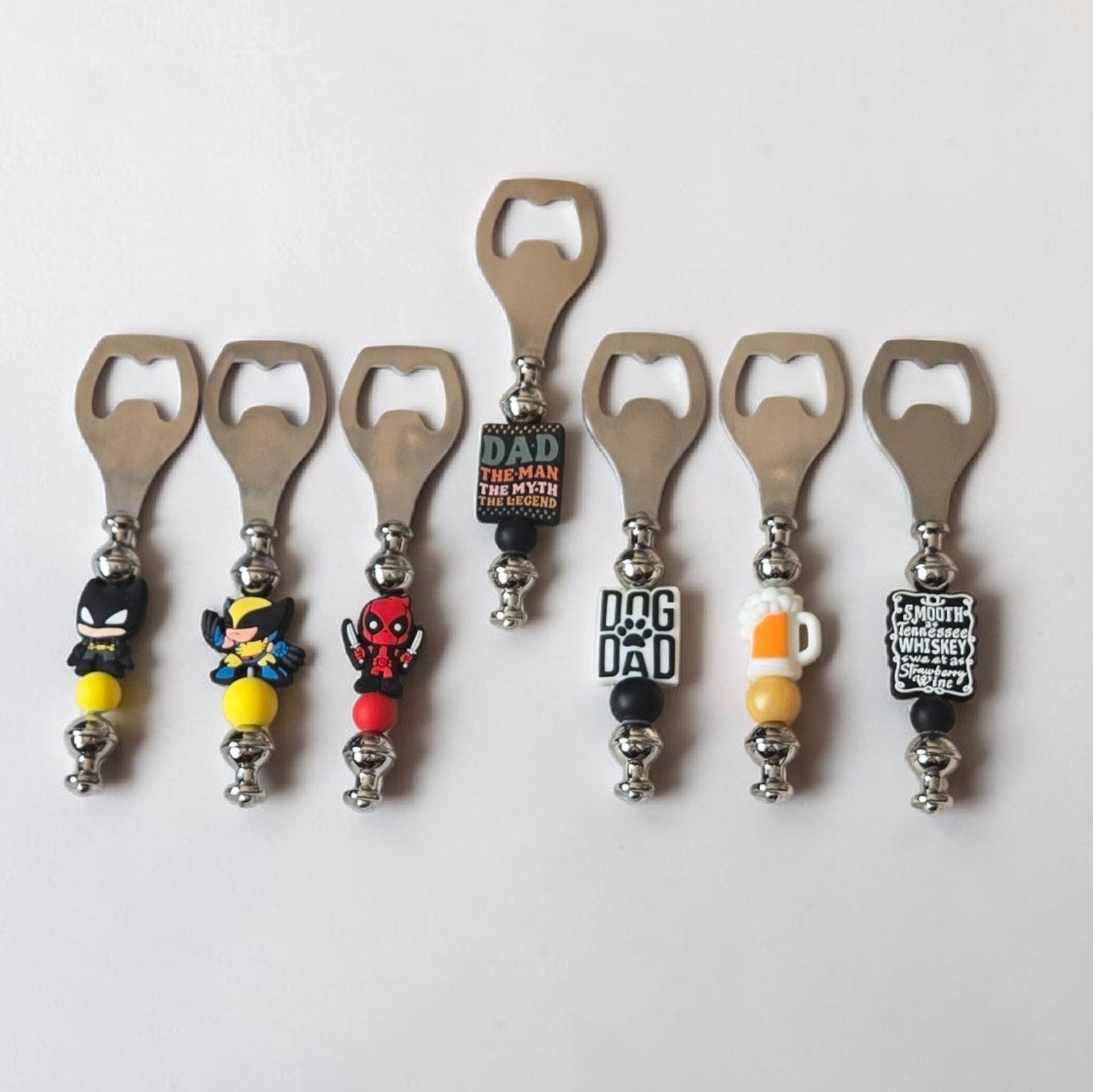 Various handmade beer bottle opener with metal opener and Silicone beads, novelty bar accessory by Divalicious Designs in Mississauga