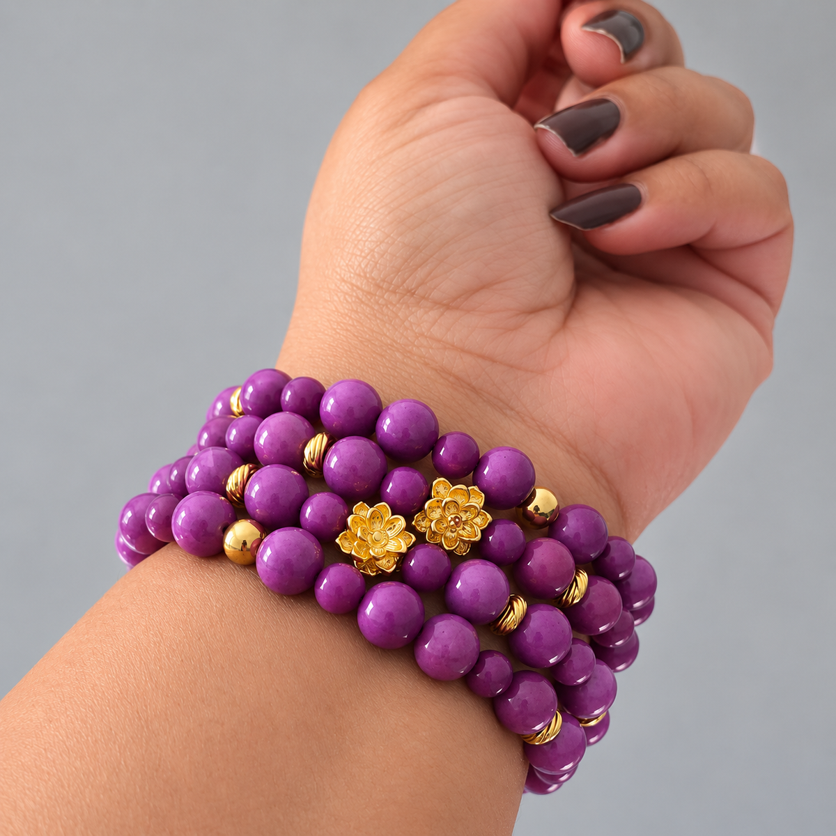 Plum Purple Lotus Beaded Bracelet