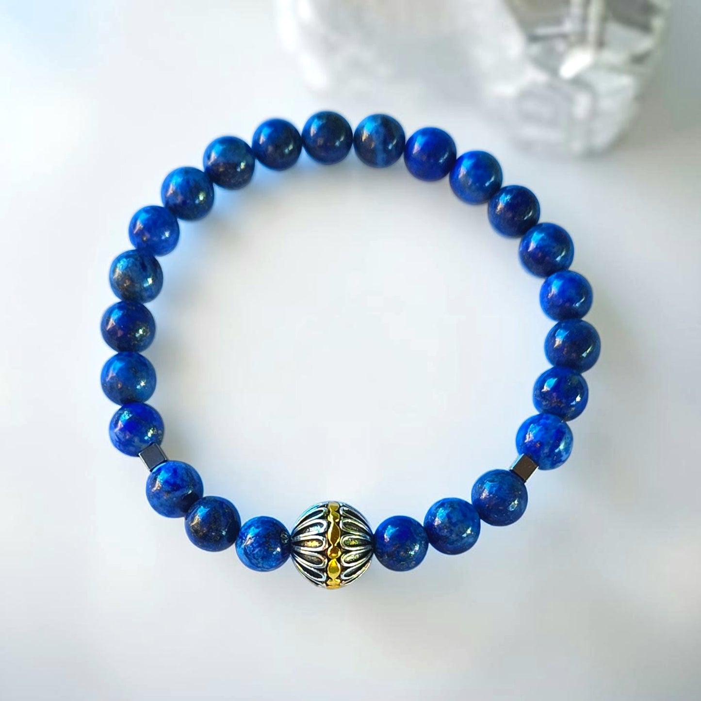 Lapis Lazuli Men’s Bracelet | Stainless Steel & Tibetan Accent Bead