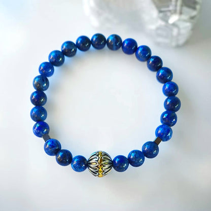 Lapis Lazuli Men’s Bracelet | Stainless Steel & Tibetan Accent Bead