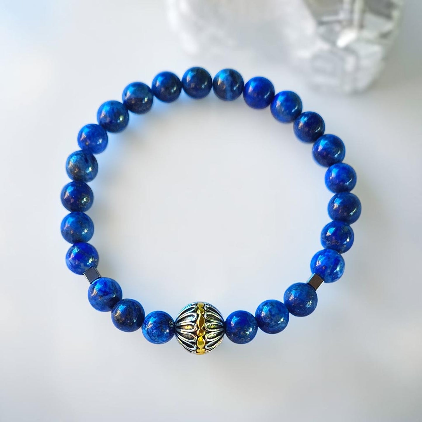 Lapis Lazuli Men’s Bracelet | Stainless Steel & Tibetan Accent Bead